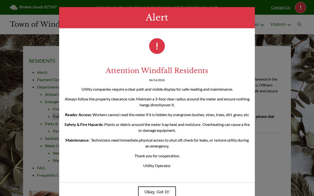 Official Windfall Police Department page with marshal and contact information