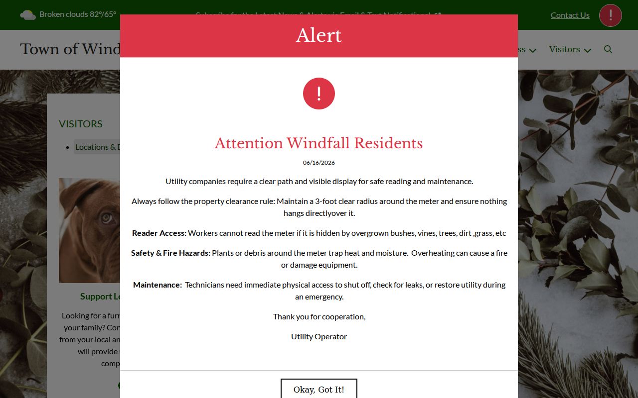 Official Windfall locations page showing Town Hall location